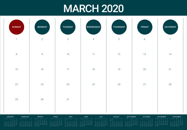 2020年3月台历矢量插图图片 2020年3月台历矢量插图图片下载