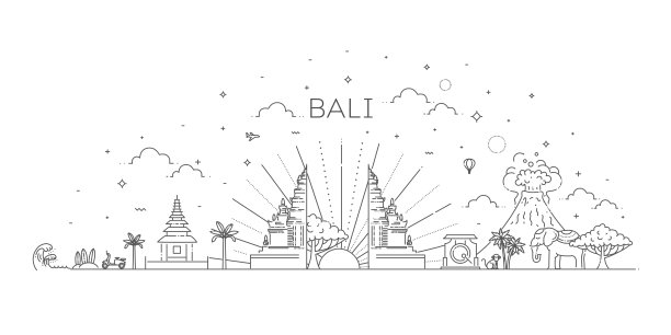 带有著名地标的巴厘岛旅游横幅。矢量图图片 带有著名地标的巴厘岛旅游横幅。矢量图图片下载