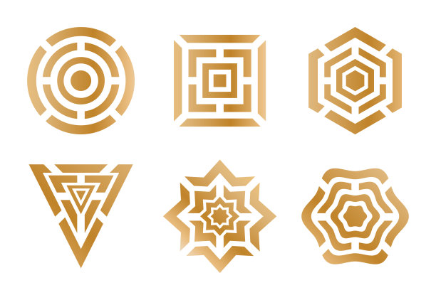 一套金色的几何形状和设计元素图片 一套金色的几何形状和设计元素图片下载