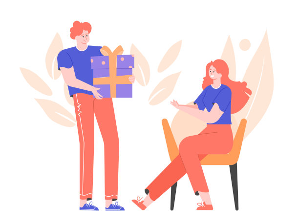 可爱友好的男孩给他的女朋友一个大礼盒。图片 可爱友好的男孩给他的女朋友一个大礼盒。图片下载