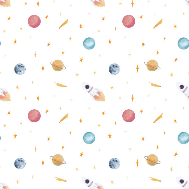 水彩无缝模式与多种颜色的外太空物体(粉红色的宇宙飞船,火箭,星星,彗星,行星等)隔离在白色的背景图片 水彩无缝模式与多种颜色的外太空物体(粉红色的宇宙飞船,火箭,星星,彗星,行星等)隔离在白色的背景图片下载