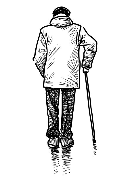 一个老人拄着拐杖走在街上的素描图片 一个老人拄着拐杖走在街上的素描图片下载
