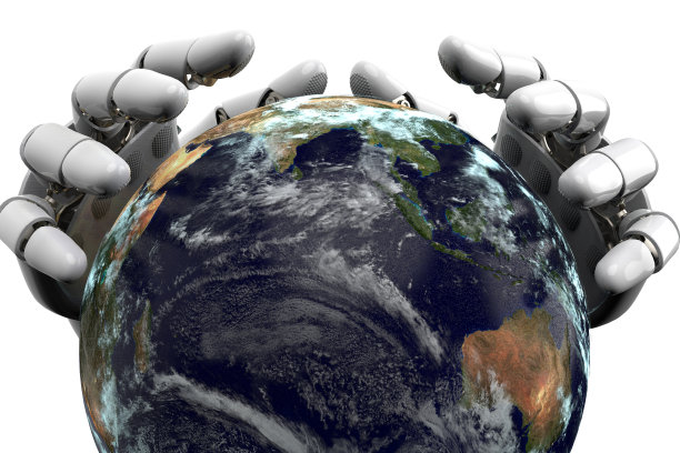 3D渲染行星地球上的机器人手孤立与剪辑路径在白色背景库存照片图片 3D渲染行星地球上的机器人手孤立与剪辑路径在白色背景库存照片图片下载