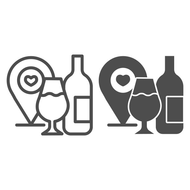 葡萄酒定位针与酒杯和酒瓶线和固体图标。酒点标志与心形轮廓风格的象形文字上的白色背景。酒厂标志的移动概念和网页设计。矢量图形。图片 葡萄酒定位针与酒杯和酒瓶线和固体图标。酒点标志与心形轮廓风格的象形文字上的白色背景。酒厂标志的移动概念和网页设计。矢量图形。图片下载