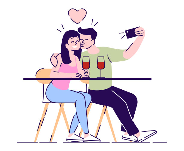 一对自拍平面矢量插图。恋爱中的男人和女人在约会时自拍。男孩亲吻微笑的女孩自拍在手机相机孤立的卡通人物在白色背景图片 一对自拍平面矢量插图。恋爱中的男人和女人在约会时自拍。男孩亲吻微笑的女孩自拍在手机相机孤立的卡通人物在白色背景图片下载