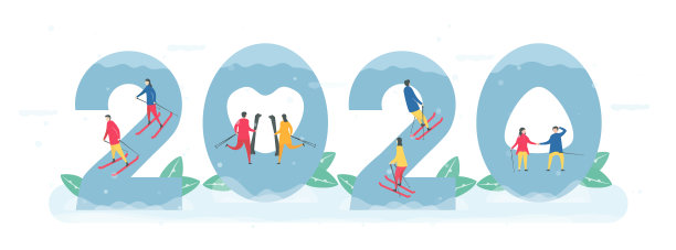 2020年冬季,情侣们正在玩滑雪。人物性格设计。矢量插图在平面风格。图片 2020年冬季,情侣们正在玩滑雪。人物性格设计。矢量插图在平面风格。图片下载
