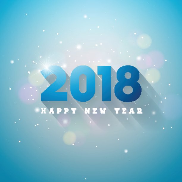 矢量新年2018年插图在发光的蓝色背景与印刷。图片 矢量新年2018年插图在发光的蓝色背景与印刷。图片下载