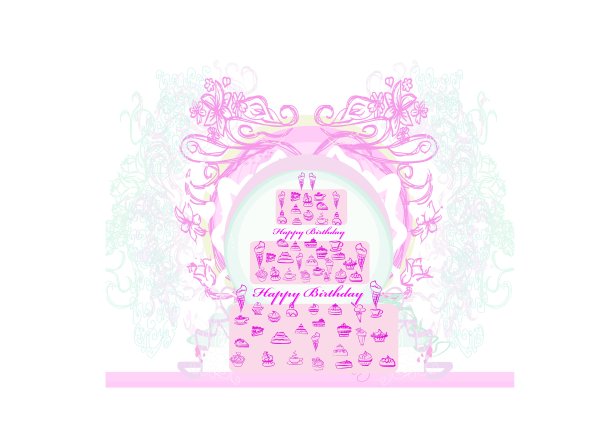 生日贺卡和蛋糕在复古的背景。向量illustra图片 生日贺卡和蛋糕在复古的背景。向量illustra图片下载