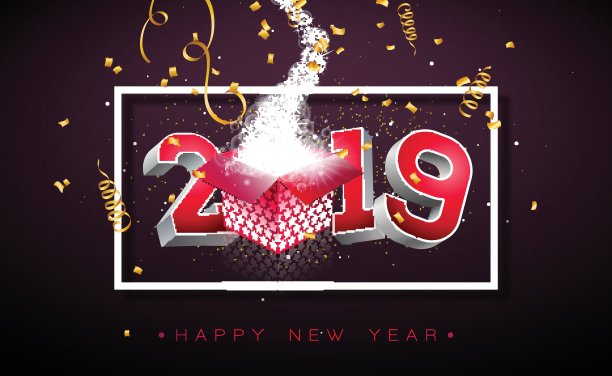 2019年新年快乐插图与3d排版字母,礼盒和飘落的五彩纸屑在黑色背景。假日设计传单,贺卡,横幅,庆祝海报,派对邀请或日历。图片 2019年新年快乐插图与3d排版字母,礼盒和飘落的五彩纸屑在黑色背景。假日设计传单,贺卡,横幅,庆祝海报,派对邀请或日历。图片下载