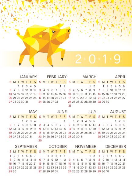 2019年历风格化猪图片 2019年历风格化猪图片下载