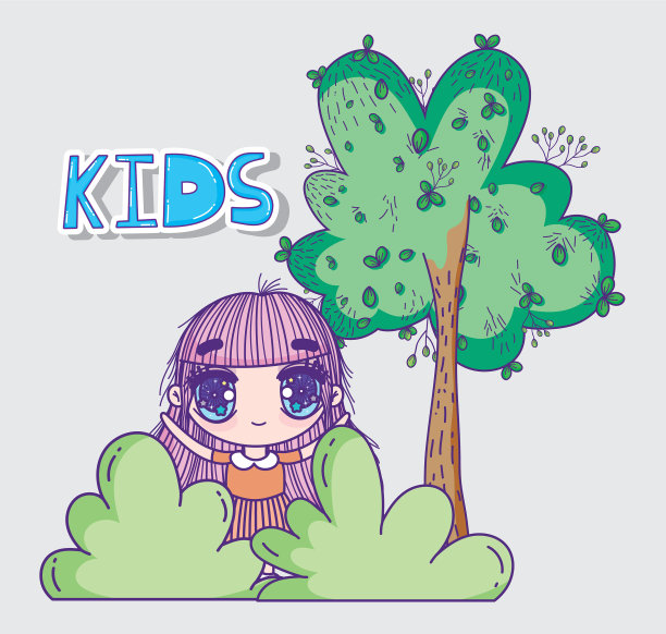 小朋友小女孩动漫卡通树的灌木丛图片 小朋友小女孩动漫卡通树的灌木丛图片下载