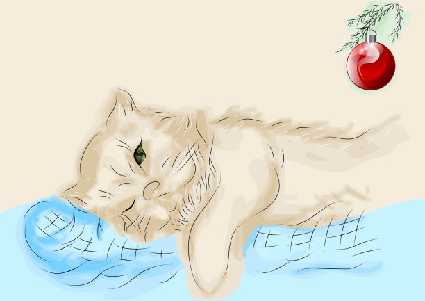 猫和圣诞球图片 猫和圣诞球图片下载