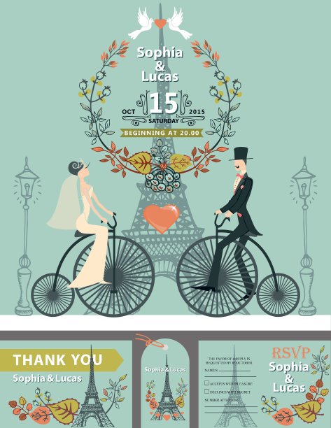 婚礼invitationBridegroomretro bikeEiffel图片 婚礼invitationBridegroomretro bikeEiffel图片下载