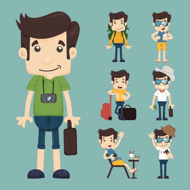 Set of traveler people eps10格式图片 Set of traveler people eps10格式图片下载