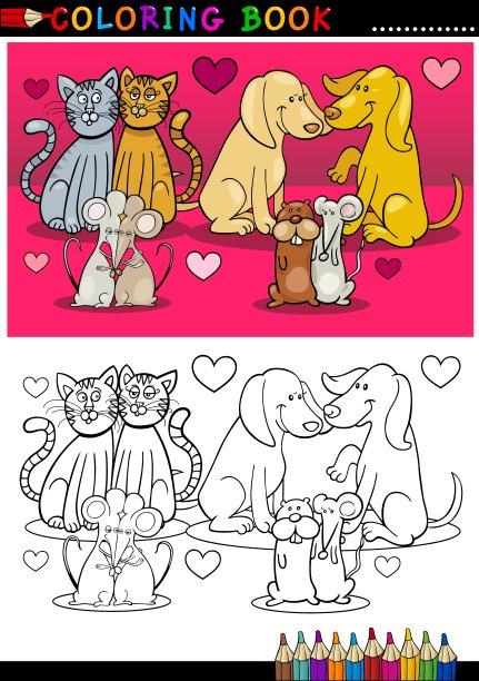 动物在爱漫画着色书图片 动物在爱漫画着色书图片下载