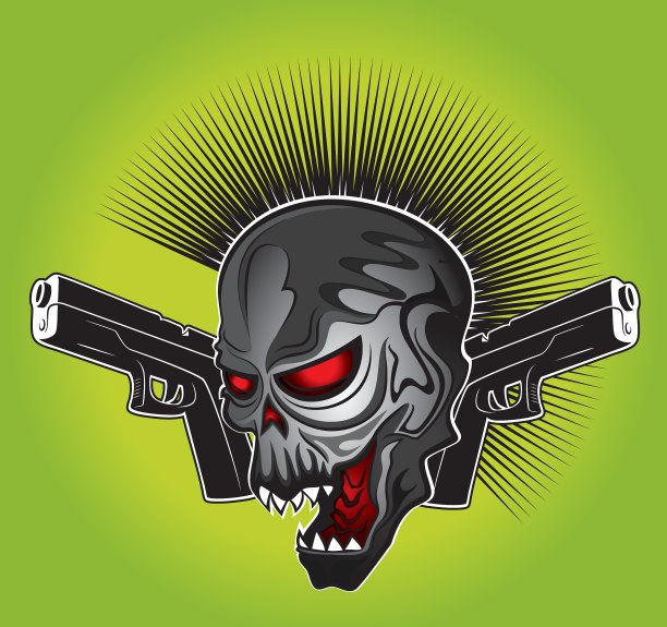 网络朋克骷髅格洛克手枪图片 网络朋克骷髅格洛克手枪图片下载