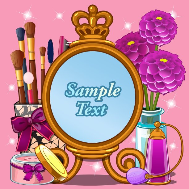 化妆品设置与镜子和空间的文本图片 化妆品设置与镜子和空间的文本图片下载