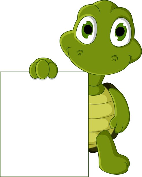 可爱的绿色海龟卡通与空白标志图片 可爱的绿色海龟卡通与空白标志图片下载