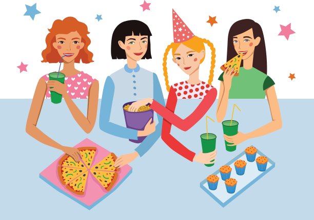 和四个可爱的女孩朋友的生日聚会图片 和四个可爱的女孩朋友的生日聚会图片下载