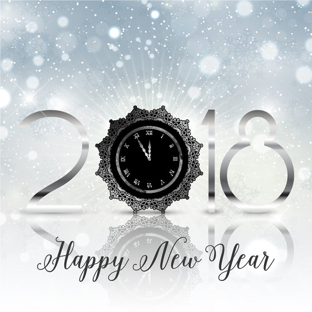 新年快乐背景与装饰时钟图片 新年快乐背景与装饰时钟图片下载