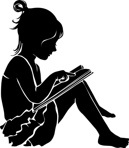 剪影可爱的小女孩在看书图片 剪影可爱的小女孩在看书图片下载