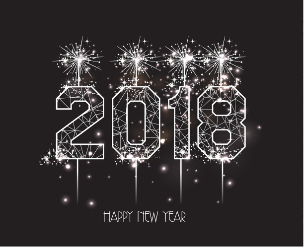 新年2018多边形线和烟花图片 新年2018多边形线和烟花图片下载