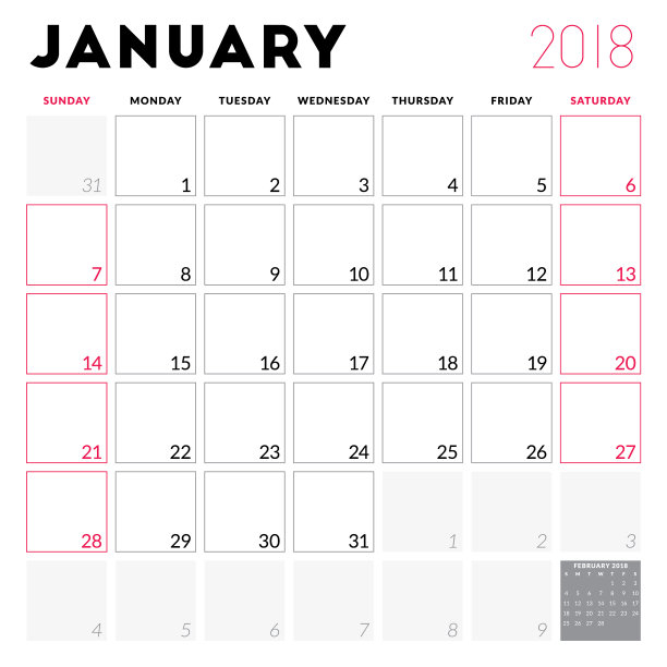 2018年1月的日历计划开始图片 2018年1月的日历计划开始图片下载