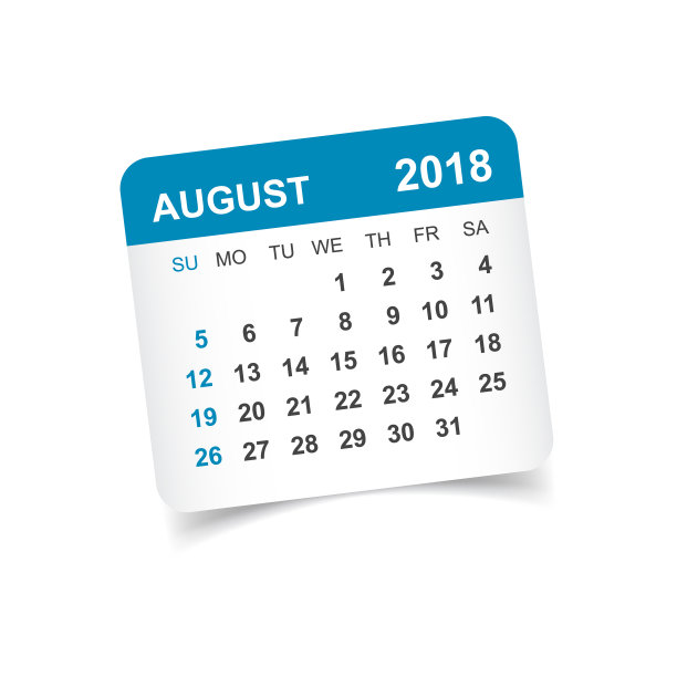 2018年8月日历贴纸设计图片 2018年8月日历贴纸设计图片下载