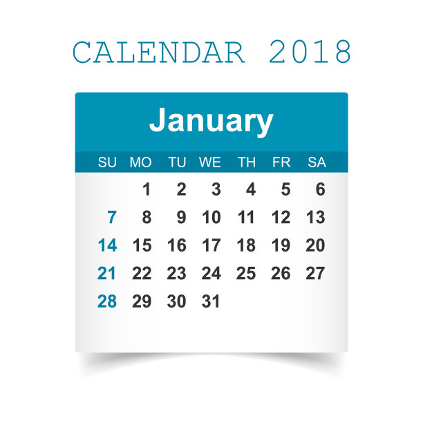 2018年1月日历贴纸设计图片 2018年1月日历贴纸设计图片下载