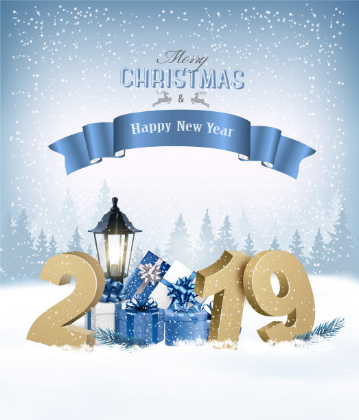 圣诞快乐的背景与2019和礼物图片 圣诞快乐的背景与2019和礼物图片下载