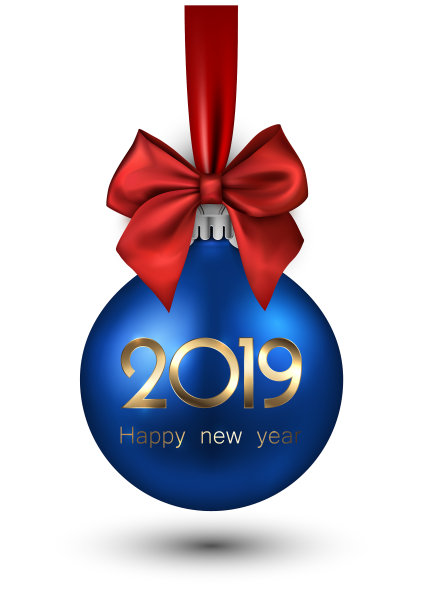 红色缎子的蓝色2019新年圣诞球图片 红色缎子的蓝色2019新年圣诞球图片下载