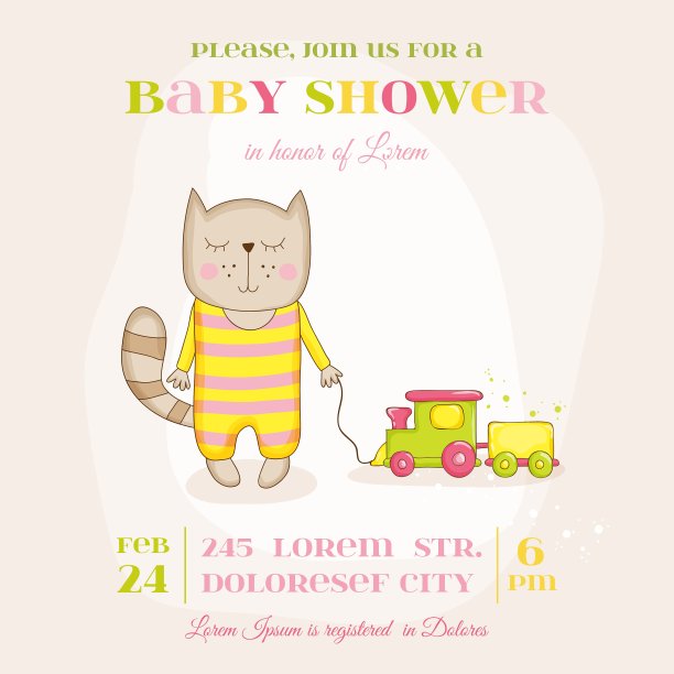 小女孩猫与火车婴儿送礼卡图片 小女孩猫与火车婴儿送礼卡图片下载