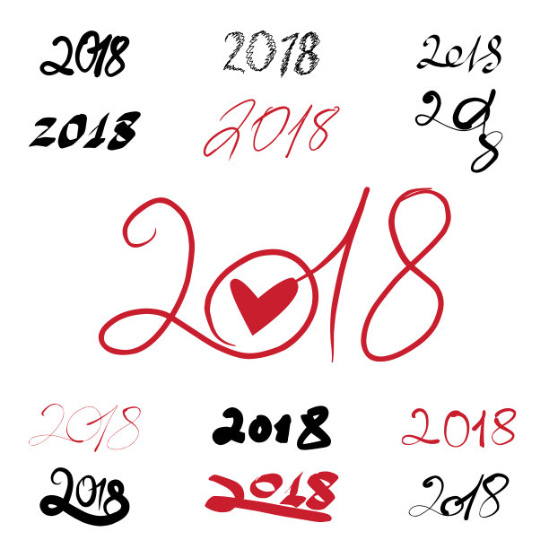 2018年手写标志设置在白色背景图片 2018年手写标志设置在白色背景图片下载