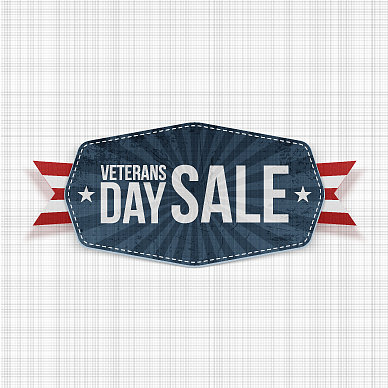 退伍军人节出售带条纹丝带的蓝色横幅图片 退伍军人节出售带条纹丝带的蓝色横幅图片下载