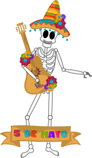 五月五日节的旗帜和墨西哥骷髅图片 五月五日节的旗帜和墨西哥骷髅图片下载