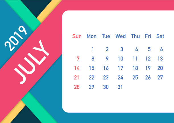 2019年7月日历叶2019年日历平图片 2019年7月日历叶2019年日历平图片下载
