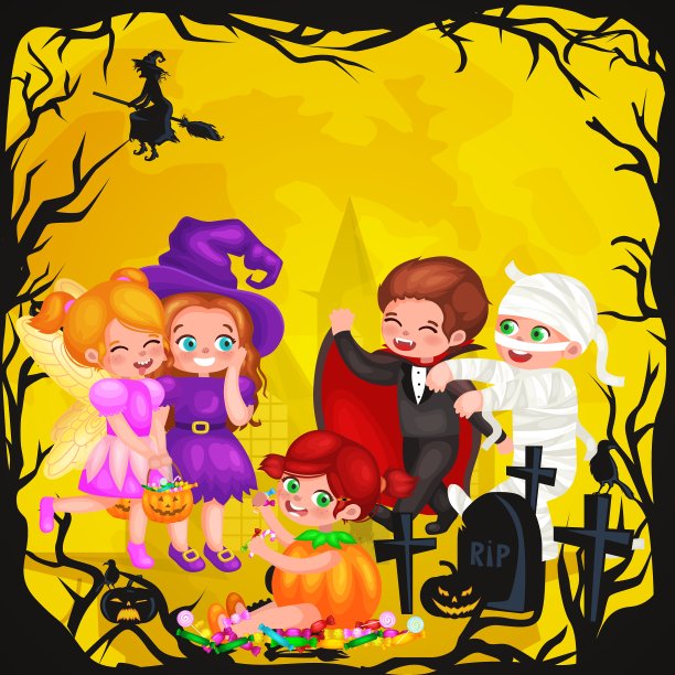 可爱的彩色万圣节的孩子们在服装为派对图片 可爱的彩色万圣节的孩子们在服装为派对图片下载