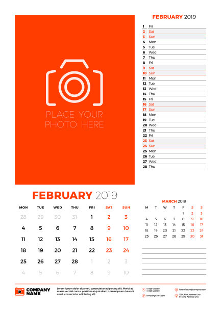 2019年2月的挂历计划器模板图片 2019年2月的挂历计划器模板图片下载