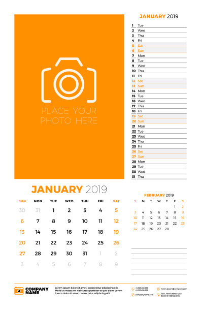 2019年1月的挂历计划器模板图片 2019年1月的挂历计划器模板图片下载