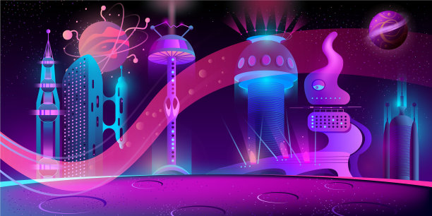 夜晚背景与外星未来城市图片 夜晚背景与外星未来城市图片下载