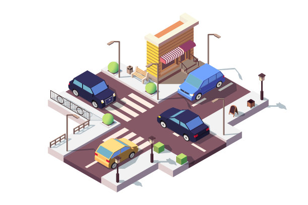 街道上的汽车三维等距景观图片 街道上的汽车三维等距景观图片下载