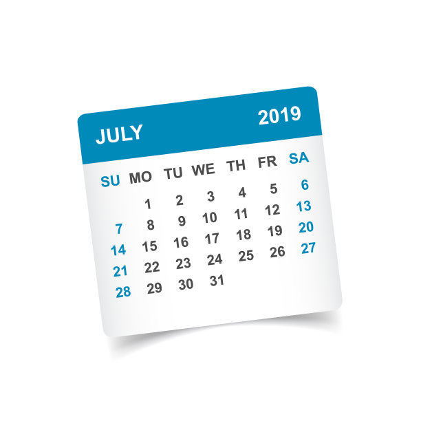 日历上2019年7月贴纸用图片 日历上2019年7月贴纸用图片下载