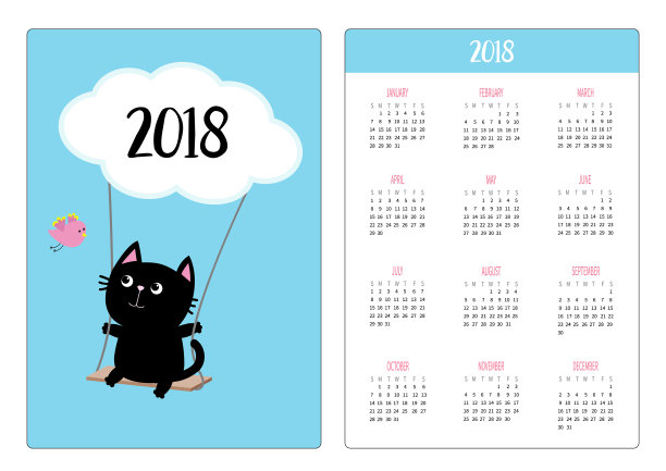 口袋日历2018年周开始周日猫图片 口袋日历2018年周开始周日猫图片下载