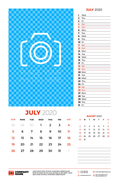 2020年7月周的挂历计划器模板图片 2020年7月周的挂历计划器模板图片下载