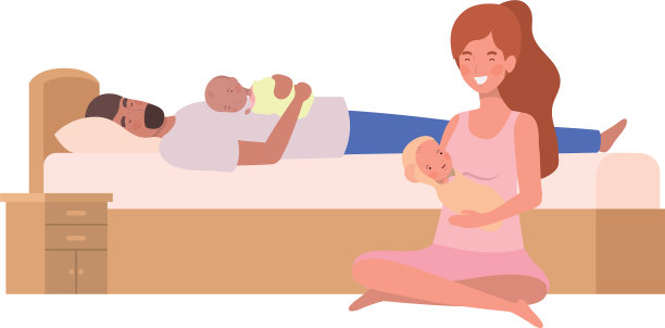 一对年轻夫妇和一个新生儿在床上图片 一对年轻夫妇和一个新生儿在床上图片下载