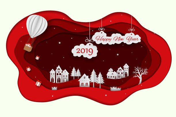 在纸艺术红色背景上祝2019年新年快乐图片 在纸艺术红色背景上祝2019年新年快乐图片下载