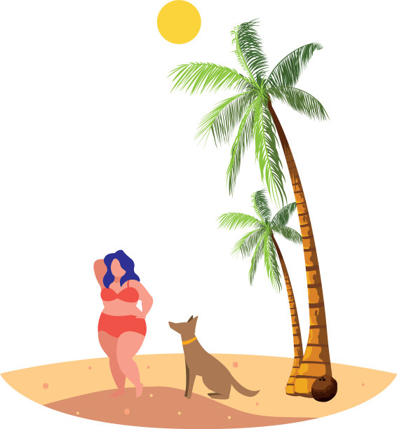 年轻的女人和狗在海滩夏天的场景图片 年轻的女人和狗在海滩夏天的场景图片下载