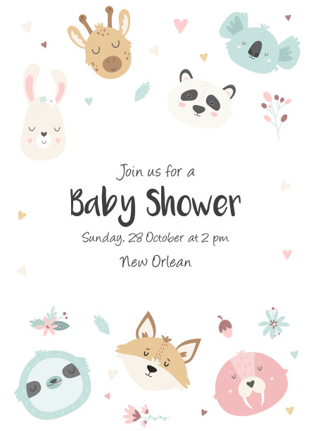婴儿送礼会邀请可爱的动物图片 婴儿送礼会邀请可爱的动物图片下载
