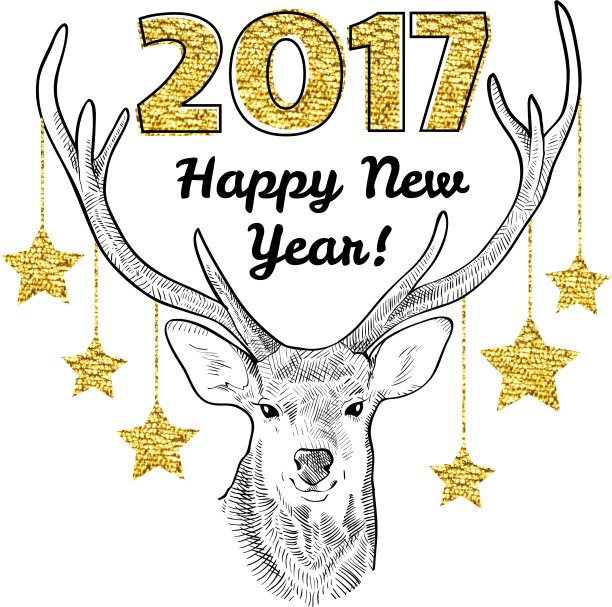 新年贺卡与手绘鹿和图片 新年贺卡与手绘鹿和图片下载