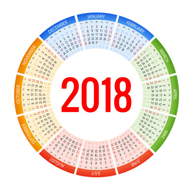 2018圆日历打印模板周开始图片 2018圆日历打印模板周开始图片下载